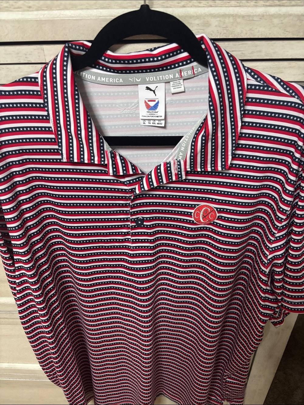 Puma Men’s Red, White & Navy Striped Performance Polo